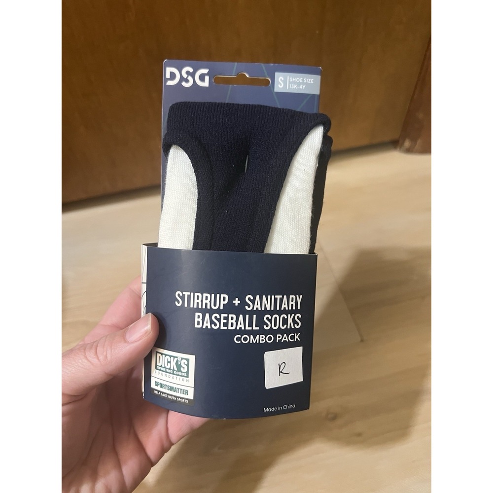 DSG Stirrup + Sanitary Baseball Socks Navy and White, Youth Small 13K-4Y
